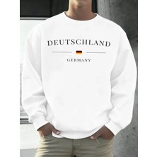 Deutschland Almanya Bayrağı Baskılı Erkek Kazak Sonbahar 0-Boyun Gevşek Açık Tee Moda Giysile