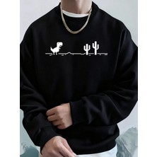 Dinozorlar Kaktüs Üzerinde Baskı Erkekler Kazak Kış Polar Sıcak Kapüşonlular Kore Gevşek Bisi