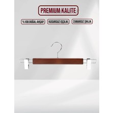 SDF Askı Ceviz Ahşap Pantolon Etek Askısı Gümüş Kancalı 10 Adet