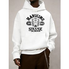 Strange School 1983 Baskılı Erkek Günlük Giyim Modası Bol Kapüşonlu Üstler Her Şeyle Uyumlu S