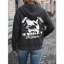 Deniz Biyolojisi Balina Katili Baskılı Kapüşonlu Üstler Kadın Temel Gevşek Sweatshirtler Kışl
