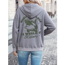 Deniz Biyolojisi Balina Katili Baskılı Kapüşonlu Üstler Kadın Temel Gevşek Sweatshirtler Kışl