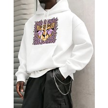 Yaratıcı Mor Leopar Baskılı Kapüşonlular Erkekler Rahat Genç Giysiler Gevşek Sonbahar Sokak Ş