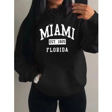 Miami Est 1825 Şehir Sanat Mektup Baskılar Kadın Hoodie Cep Streetwear Harajuku Gevşek Hoody