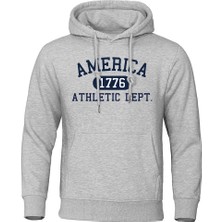 Amerika 1776 Atletik Dept Mektup Baskı Erkek Kapüşonlular Cep O-Boyun Kazak Sonbahar Yumuşak
