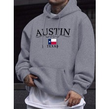 Austin Texas Harfli Baskılı Polar Moda Giyim Erkek Temel Sıcak Kapüşonlu Üst Sonbahar Spor Ti