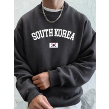 Güney Kore Bayrağı Baskılı Erkek Sweatshirtleri Kışlık Bisiklet Yaka Kapüşonlu Üstler Sokak P