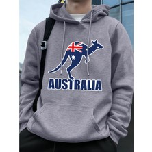 Avustralya Kanguru Baskı Erkek Kazak Kış Polar Sıcak Kapüşonlular Temelleri Büyük Boy Cep Str