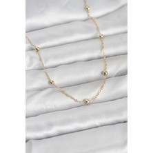 cm 14K Gold Renk Pirinç Top Zincirli 60 cm Kadın Kolye