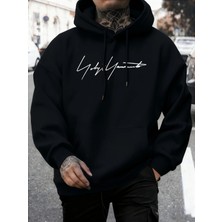 Sanatsal Yazı Desenli Kapüşonlu Üstler Erkekler Sonbahar Polar Yumuşak Uzun Kollu Yuvarlak Ya