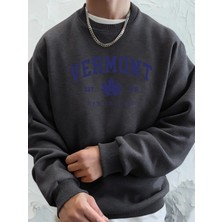 Vermont New England Est 1791 Baskılı Kapüşonlular Erkek Yumuşak Polar Eşofman Rahat Sonbahar