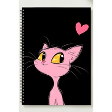 Black-One Sevgililer Günü ( Kedi & Kalp Temalı ) A5 Metal Spiralli Çizgisiz Kalın Bristol Kapak Kedi & Kalp T