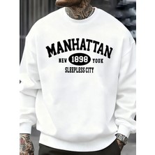 Manhattan New York Sleepless City Desen Erkek Kazak Bisiklet Yaka Günlük Kazak Sonbahar Sokak