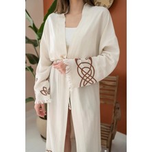 Kahverengi Baskı Detay Keten Sabahlık