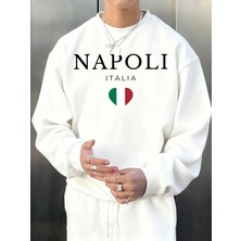 Napoli Italya Mektup ve Bayrak Baskı Erkek Kazak Bisiklet Yaka Rahat Kazak Sonbahar Sokak Şık