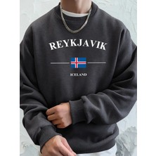 Reykjavik Izlanda Harf ve Bayrak Baskılı Erkek Günlük Sıcak Kapüşonlu Üstler Bisiklet Yaka Yu