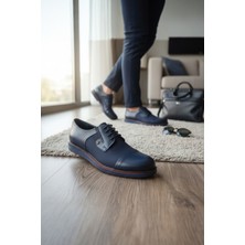 Enoch Hakiki Deri Lacivert Casual Ayakkabı (Dokulu ve Renkli Taban)