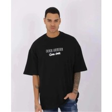 ModaSize Unisex Bisiklet Yaka Baskılı Oversize T-Shirt - Siyah