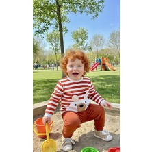 Sinem Çeyiz Bıcır 0040 Turuncu Çizgili Ayıcıklı Paçası Bantlı Eşofman Takım