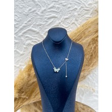 Livora Jewelry 925 Ayar Gümüş Mavi Sedef Taşlı Kelebek Figürlü Kadın Kolye