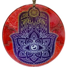 Mixperi 16 cm Dekoratif Cam Duvar Süsü - Kırmızı Fatma Ana Eli Temalı Hamsa Duvar Dekoru