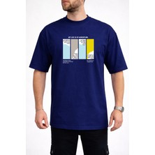 Caddekombin Erkek My Life Is Of Adventure Yazı Baskılı Bisiklet Yaka Lacivert T-Shirt