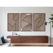 3 Parça Modern Geometrik Ahşap Duvar Tablosu Seti – Dekoratif Mdf Tablo