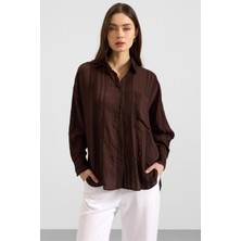 Olcay Kendinden Desenli Salaş Gömlek KAHVE 9408