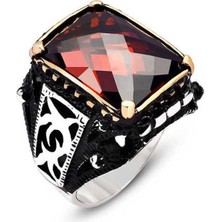 Fumeyabi Gümüş Kırmızı Zirkon Taşlı Erkek Yüzük