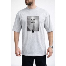 Caddekombin Erkek Black & Whıte Yazı Baskılı Bisiklet Yaka Gri T-Shirt