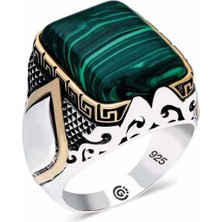 Fumeyabi ​gümüş Malahit Taşlı Kare Erkek Yüzük