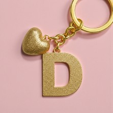 Scultore Kişiye Özel D Harf Kalp Detaylı Reçine Anahtarlık