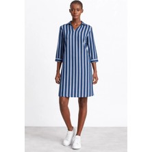 Godewo Kadın Gömlek Yaka Çizgili Tunik Gecelik