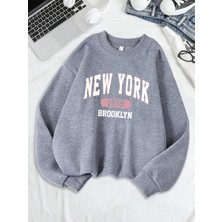 New York Brooklyn 1955 Baskılar Tişörtü Kadın Bisiklet Yaka Rahat Kapüşonlular Gevşek Polar S