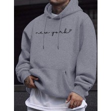 New York Yaratıcı Harf Baskılı Erkekler Için Yuvarlak Yaka Rahat Üstler Polar Sonbahar Kapüşo