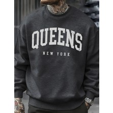 Queens New York Mektup Tasarım Erkek Tişörtü Moda Bol Giysiler Günlük Bisiklet Yaka Tüm Maç Ü