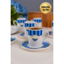 Tabak Evi Porselen Butterfly Collection Altın Yaldızlı Kahve Fincanı 85CC Mavi 6 Lı