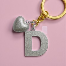 Scultore Kişiye Özel D Harf Kalp Detaylı Reçine Anahtarlık