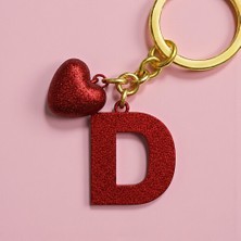 Scultore Kişiye Özel D Harf Kalp Detaylı Reçine Anahtarlık