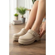 Moda Fiesta Kalın Taban Ortopedik  Bej Hastane Terliği – Ayarlanabilir Tokalı Sabo Terlik