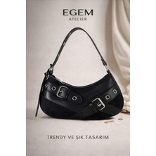 Egem Atelier  Kuşgözü Kemer Toka Detaylı Orta Boy Kadın Baget Omuz Çanta