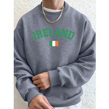 Irlanda Bayrağı Baskılı Erkek Sweatshirtleri Kışlık Bisiklet Yaka Kapüşonlu Sokak Stili Polar