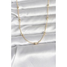 Mustran cm 14K Gold Renk Damla Topçuk Model Zincirli 60 cm Kadın Kolye