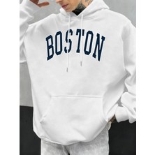 Boston Mektup Logo Tasarımı Erkekler Hoody Sonbahar Polar Kapüşonlular Hip Hop Büyük Boy Soka