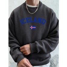 Izlanda Bayrağı Baskılı Erkek Kazak Kışlık Bol Kapüşonlu Spor Bisiklet Yaka Polar Sıcak Kazak