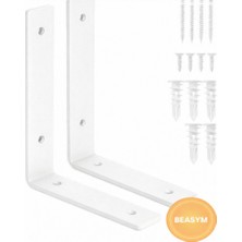 Beasym Raf Altı Ayak Raf Tutucu L Demir 10 x 20 cm Siyah Montaj Aparatı Beyaz (2 Adet)