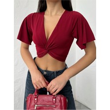 Qutta Kadın Önü Burgulu Kısa Ispanyol Kol Crop Bluz