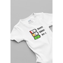 Overoz Annem Babam Şarj Baskılı Kısa Kollu Beyaz Bebek Body Zıbın 5174
