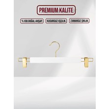 SDF Askı Beyaz Ahşap Pantolon Etek Askısı Gold Kancalı (10 Adet)