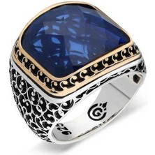 Fumeyabi Gümüş Parlament Mavisi Zirkon Taşlı Erkek Yüzük